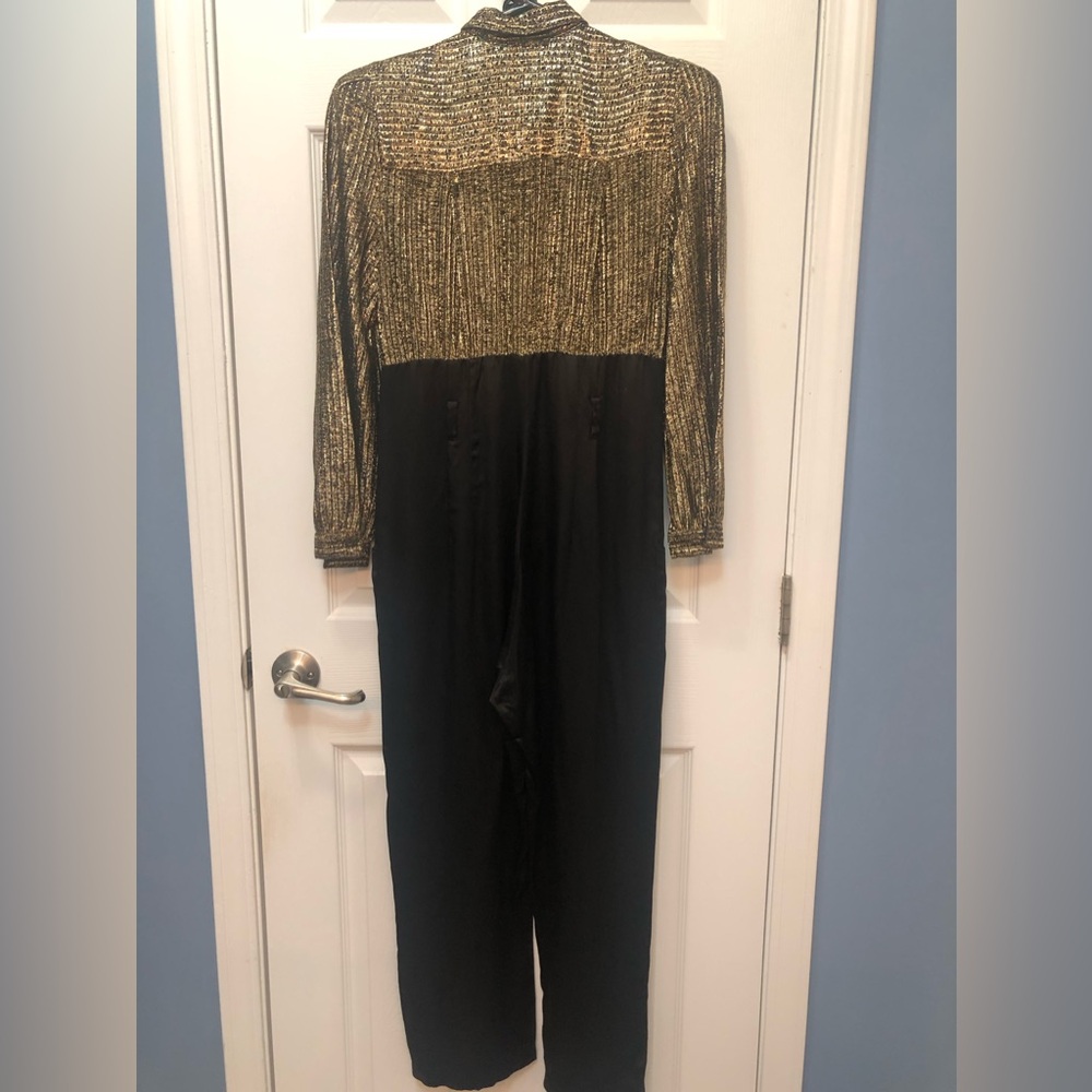 TAURUS NITES: 1970s-era DISCO BLACK GOLD VINTAGE JUMPSUIT - Picture 3 of 4